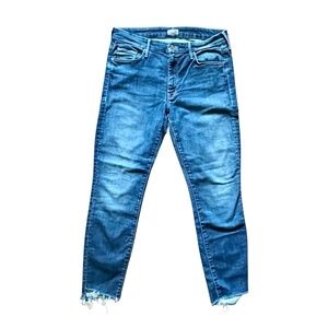 Women's Mother Denim Jeans The Looker Ankle Step Fray Medium Wash